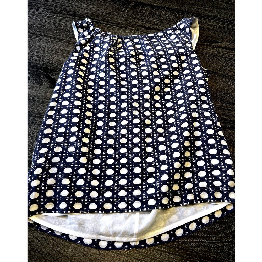Ann‎ Taylor Blue White Geometric Sleeveless Silk Blouse Lined Dressy Casual Silk